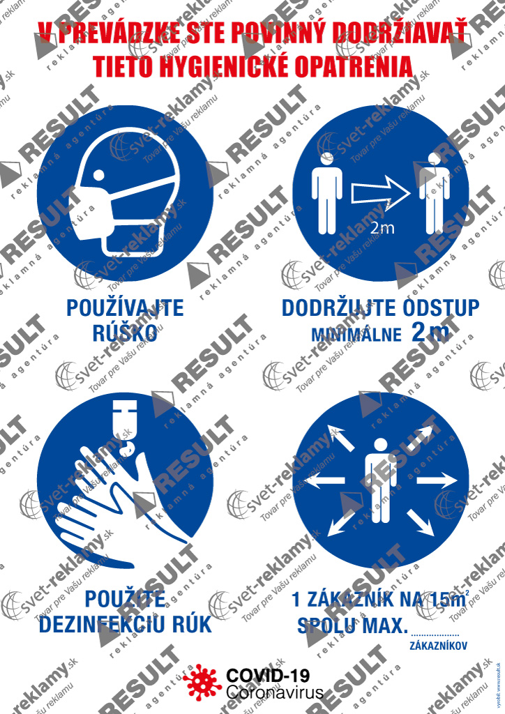 Nálepka Oznam o povinnosti dodržiavať HYGIENICKÉ OPATRENIA Nálepka Oznam o povinnosti dodržiavať HYGIENICKÉ OPATRENIA