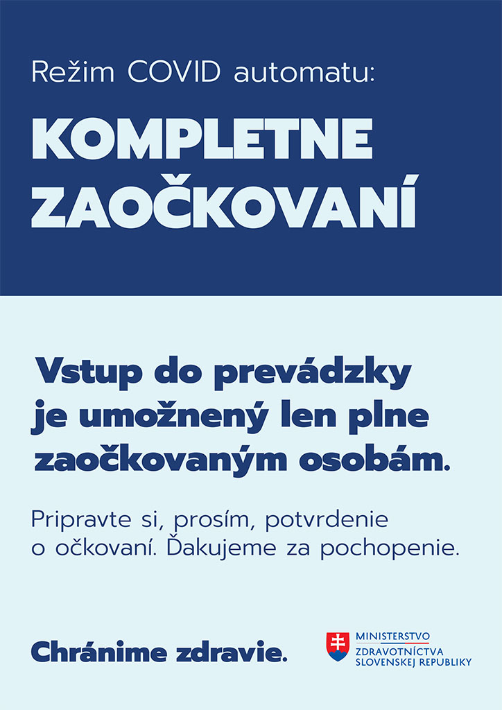 Označenie prevádzky pre Režim kompletne zaočkovaní Režim kompletne zaočkovaní